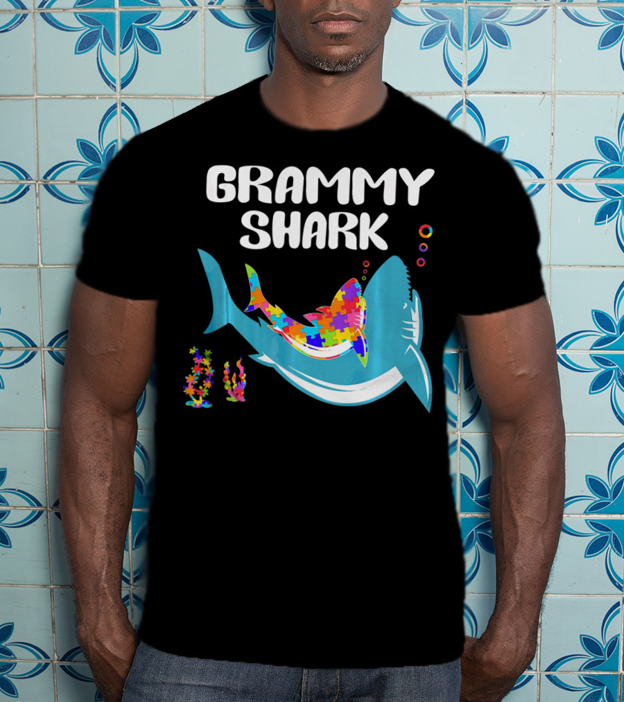 GRAMMY SHARK Autism Awareness Puzzle Shark T-Shirt