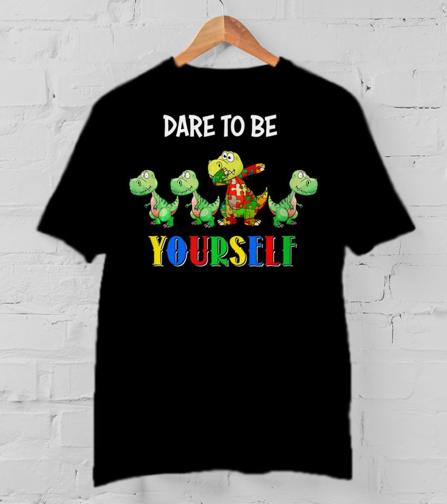 Dare To Be Yourself Dinosaur Puzzle Auti Colorful T-Rex T-Shirt