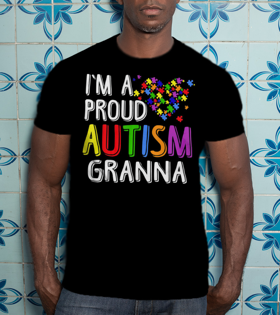 I'M A PROUD AUTISM GRANNA Puzzle Heart T-Shirt