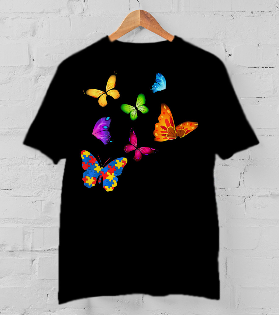 Autism Awareness Butterfly With Multicolored Puzzle T-Shirt