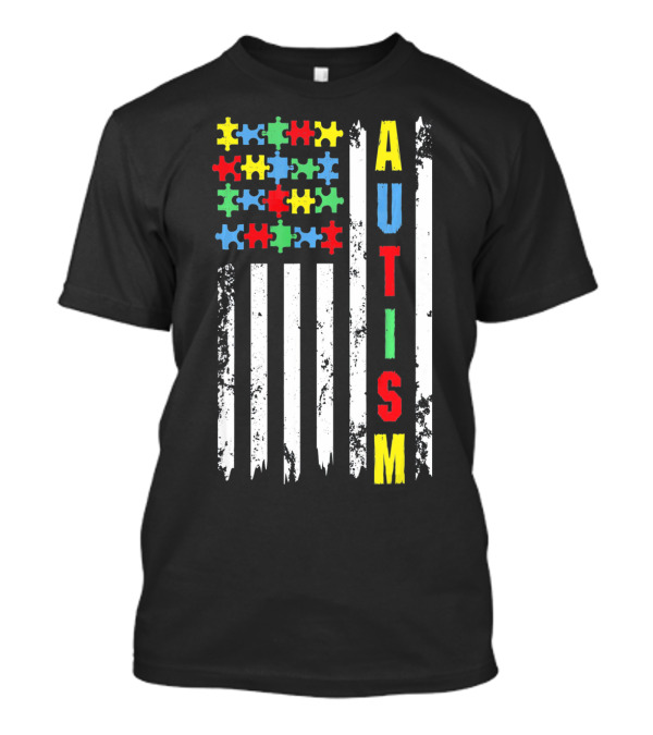 Autism Puzzle Piece Flag Fourth Of July Awareness T-Shirt