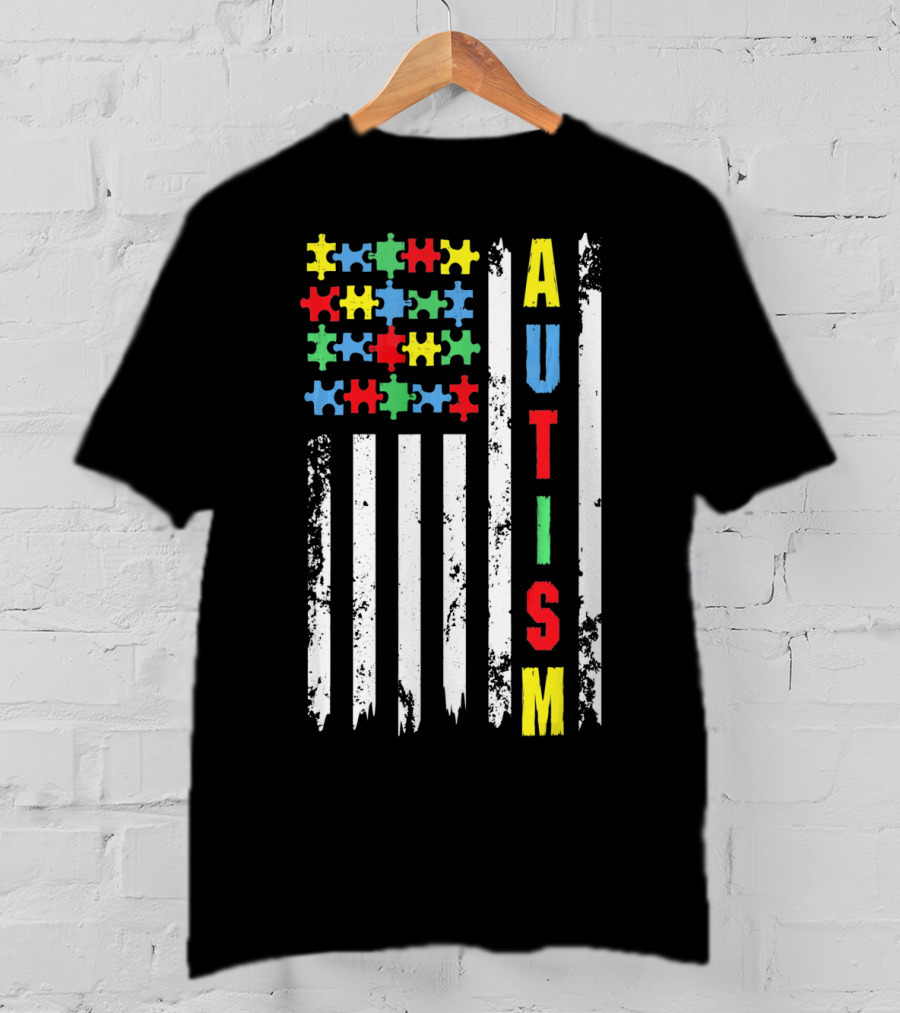 Autism Puzzle Piece Flag Fourth Of July Awareness T-Shirt