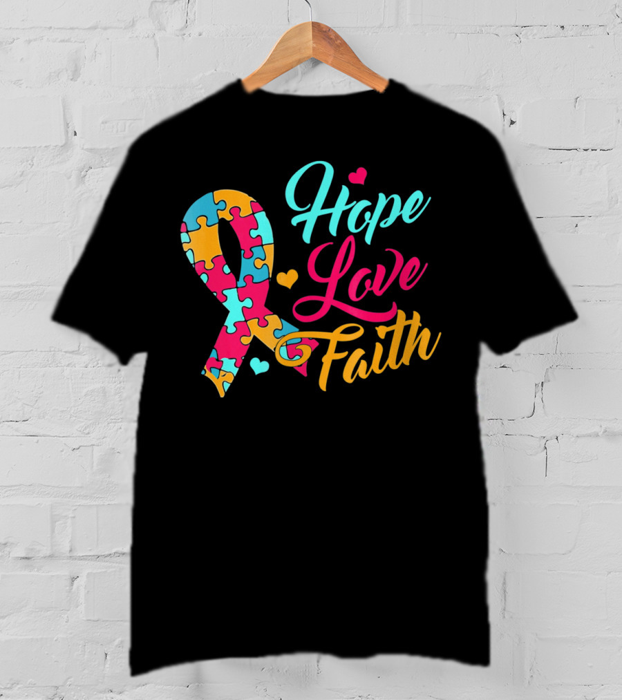 Hope Love Faith Autism Awareness Puzzle T-Shirt
