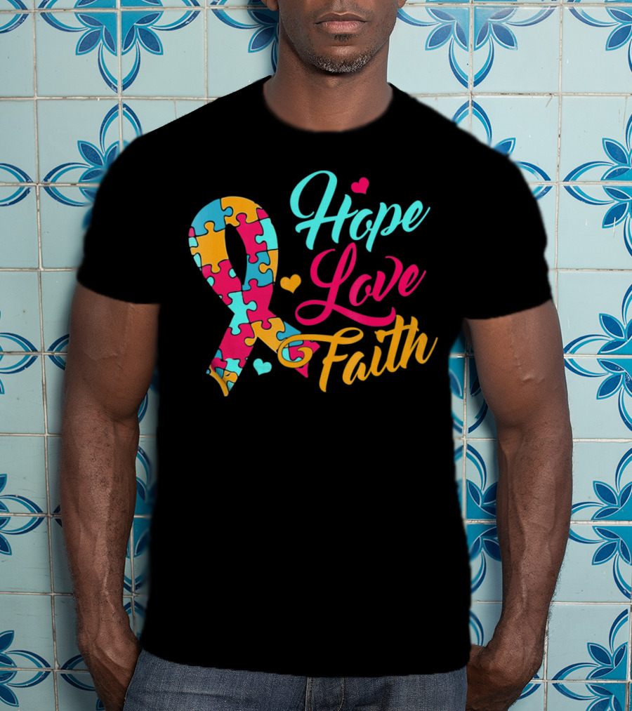 Hope Love Faith Autism Awareness Puzzle T-Shirt