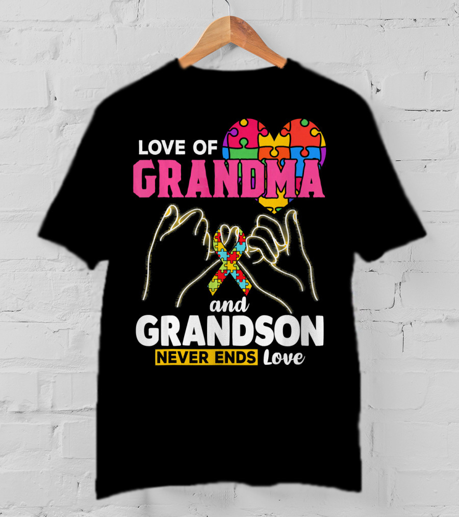Love Of Grandma And Grandson Never Ends Love Puzzle Heart Hands T-Shirt