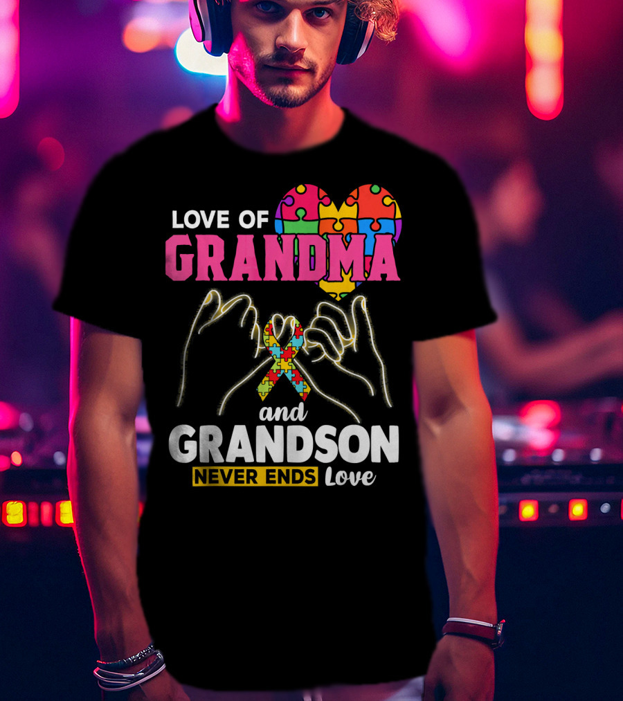 Love Of Grandma And Grandson Never Ends Love Puzzle Heart Hands T-Shirt
