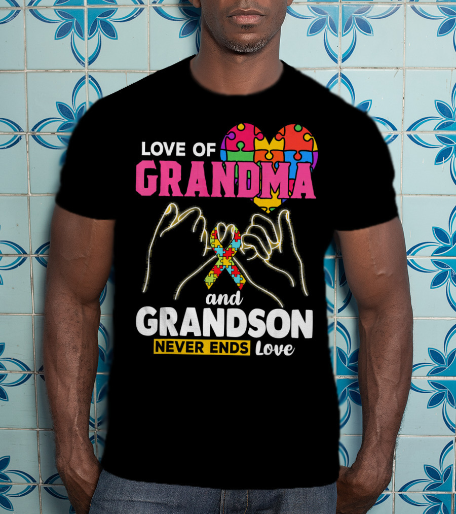 Love Of Grandma And Grandson Never Ends Love Puzzle Heart Hands T-Shirt