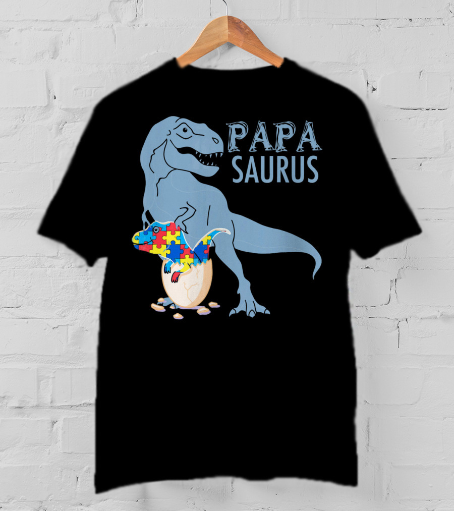 Papasaurus Autism Awareness Dinosaur Puzzle Pieces T-Shirt