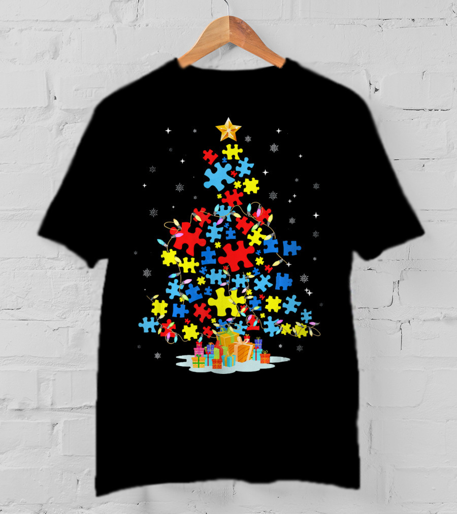Puzzle Piece Autism Awareness Christmas Tree T-Shirt