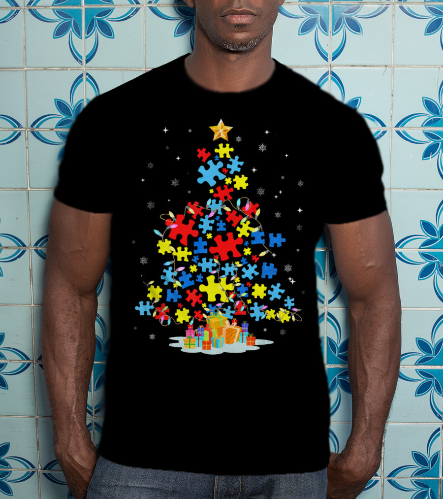 Puzzle Piece Autism Awareness Christmas Tree T-Shirt