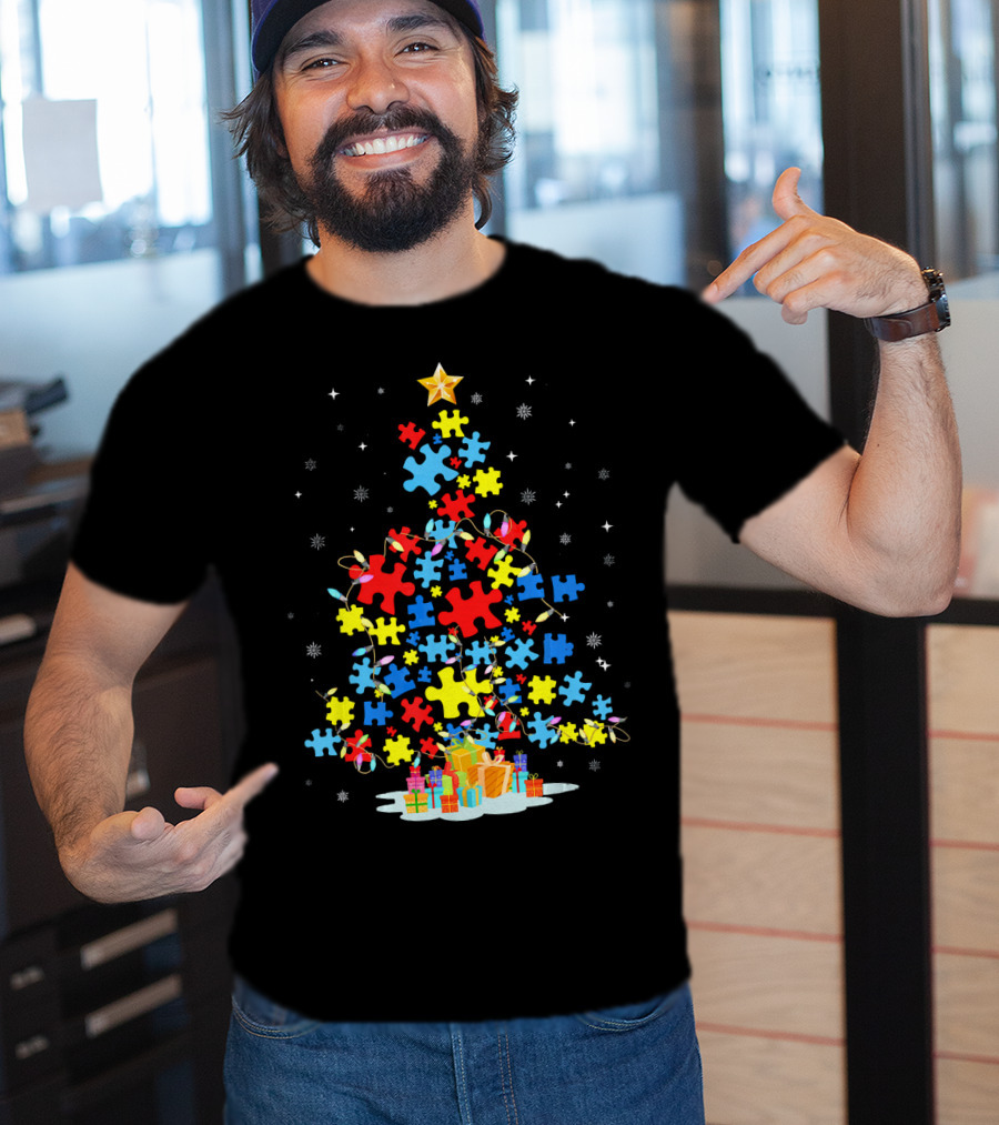 Puzzle Piece Autism Awareness Christmas Tree T-Shirt