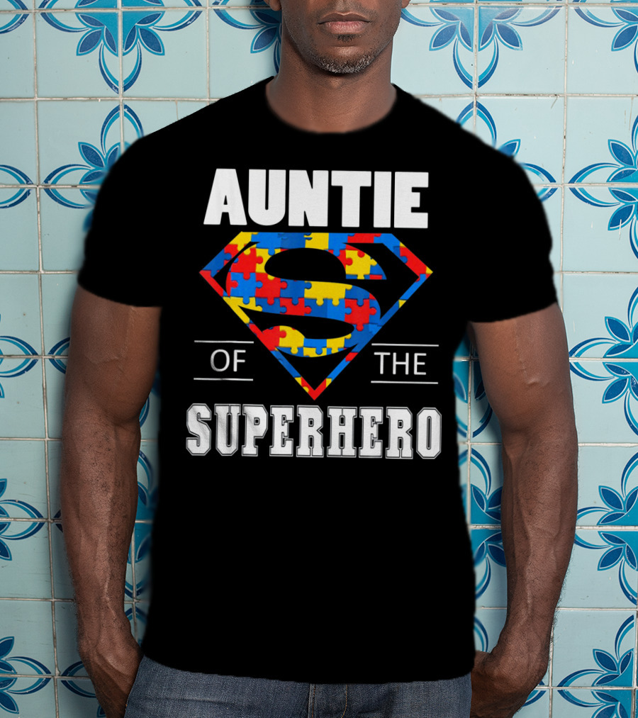 Auntie Of The Superhero Autism Awareness Day Puzzle T-Shirt