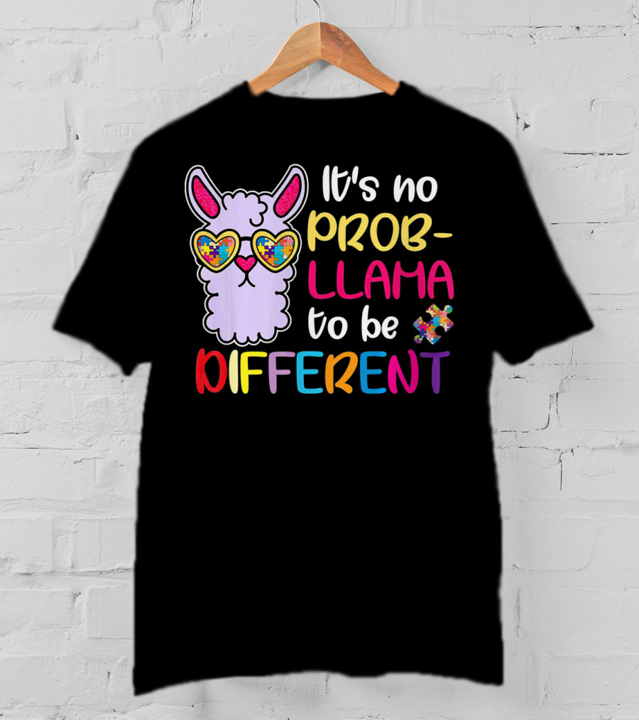 It's No Prob-Llama To Be Different Puzzle Heart Glasses T-Shirt