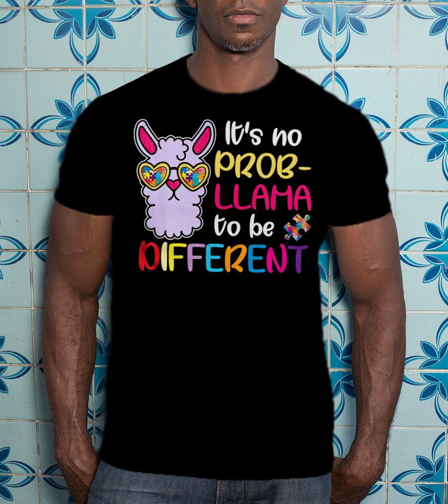 It's No Prob-Llama To Be Different Puzzle Heart Glasses T-Shirt