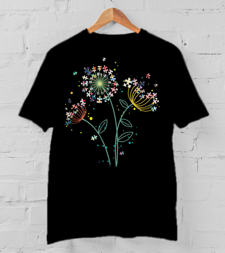 Dandelion Puzzle Pieces Autism Awareness Advocacy T-Shirt