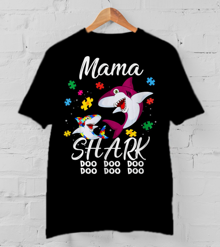 Mama Shark Autism Awareness Doo Doo Doo Puzzle Pieces T-Shirt