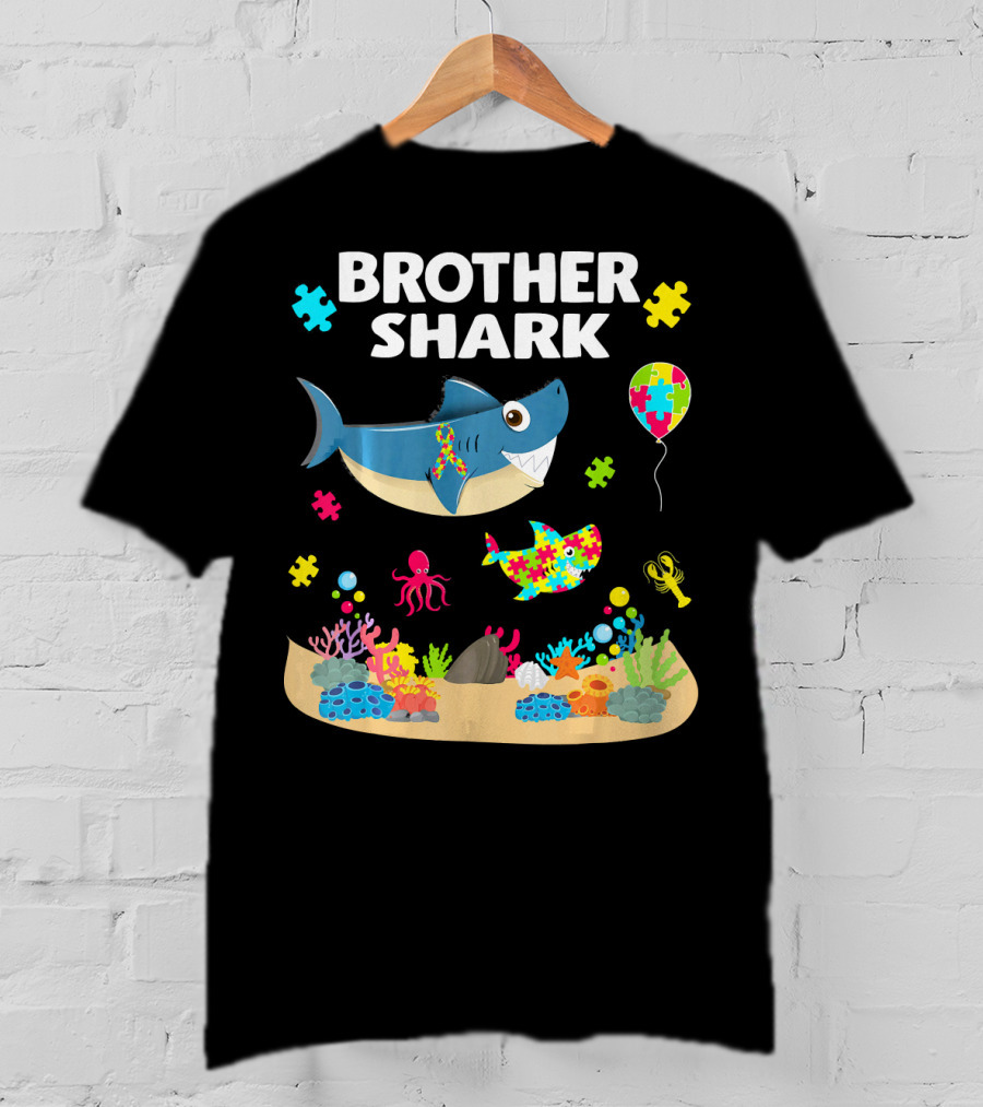 Brother Shark Autism Awareness Puzzle Underwater Scene T-Shirt