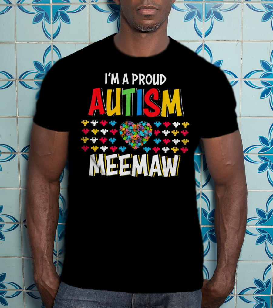 Proud Autism Meemaw Heart Puzzle T-Shirt