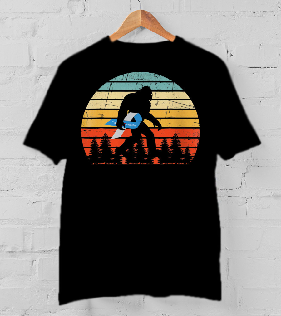 Funny Bigfoot Type 1 Diabetes T1D Retro T-Shirt