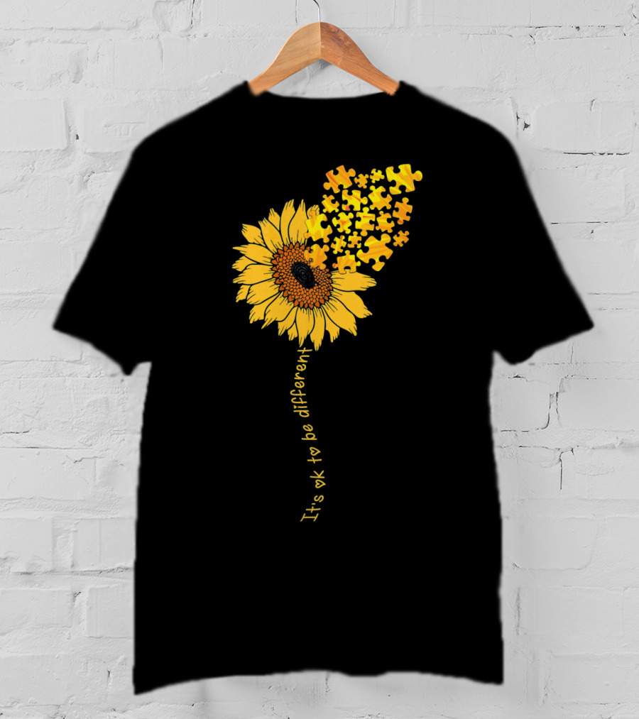 Love Sunflower Puzzle It's OK To Be Different Autism Awareness T-Shirt