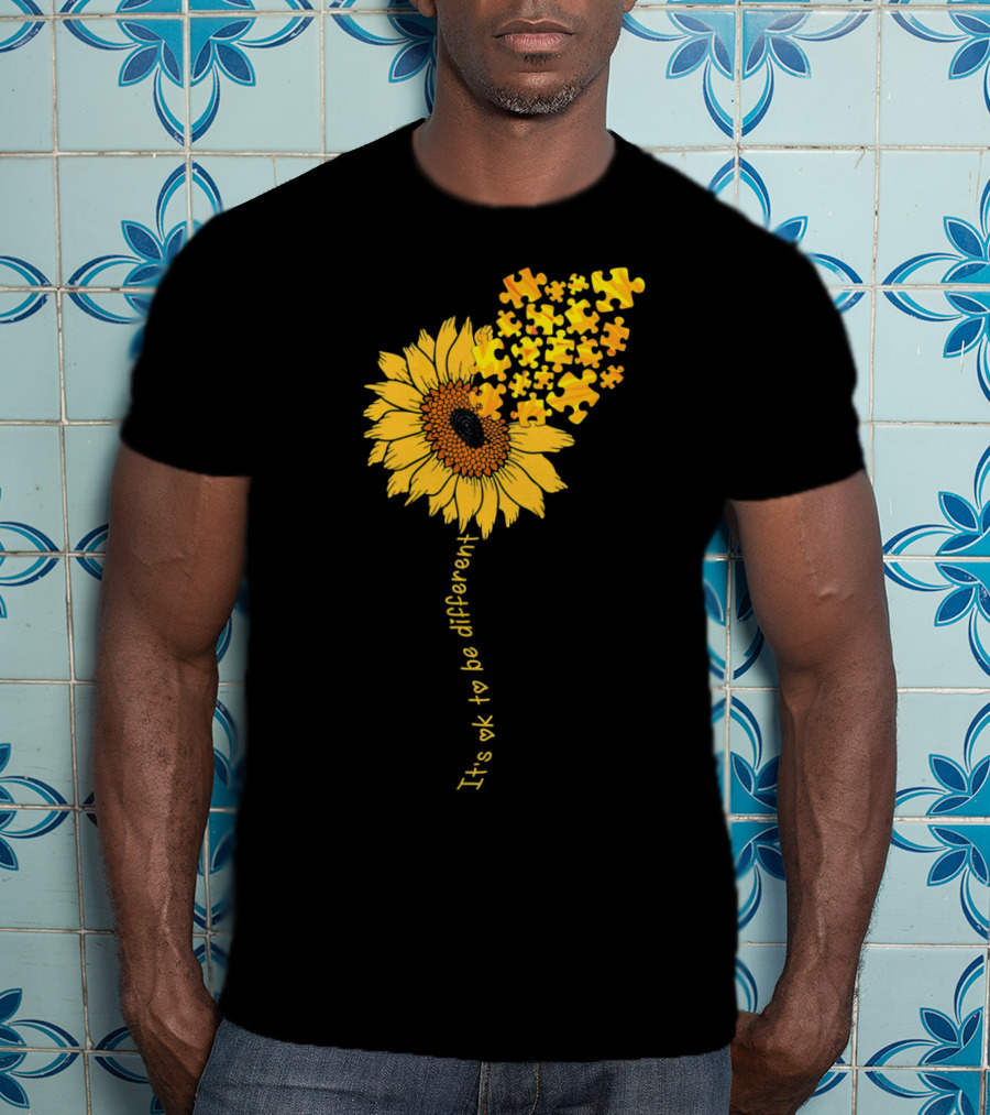 Love Sunflower Puzzle It's OK To Be Different Autism Awareness T-Shirt