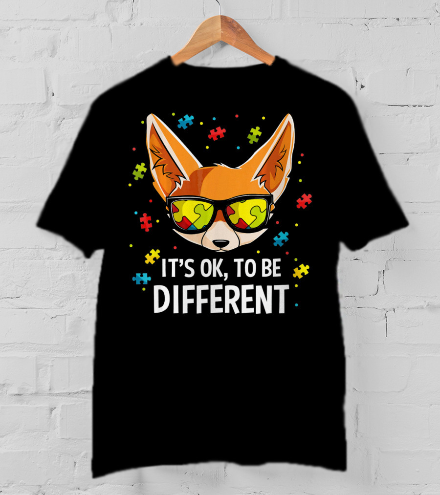 It's OK To Be Different Autism Awareness Puzzle Piece Fox T-Shirt