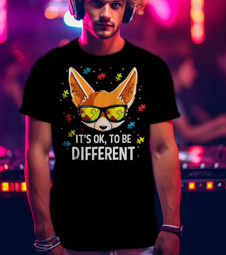 It's OK To Be Different Autism Awareness Puzzle Piece Fox T-Shirt