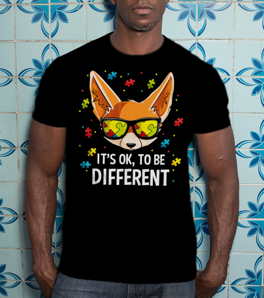 It's OK To Be Different Autism Awareness Puzzle Piece Fox T-Shirt