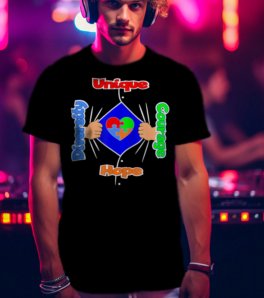 Diversity Unique Courage And Hope Puzzle Heart Superman T-Shirt