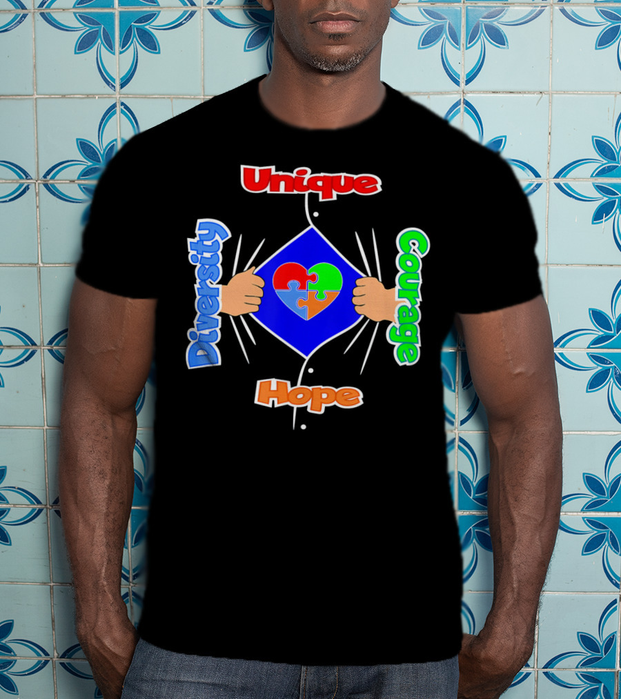 Diversity Unique Courage And Hope Puzzle Heart Superman T-Shirt