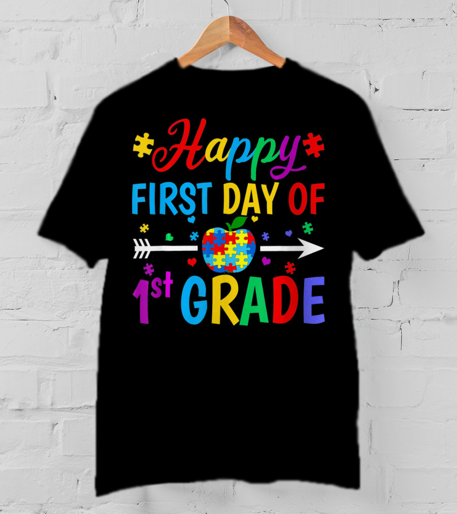 Happy First Day Of 1st Grade Puzzle Apple Arrow T-Shirt