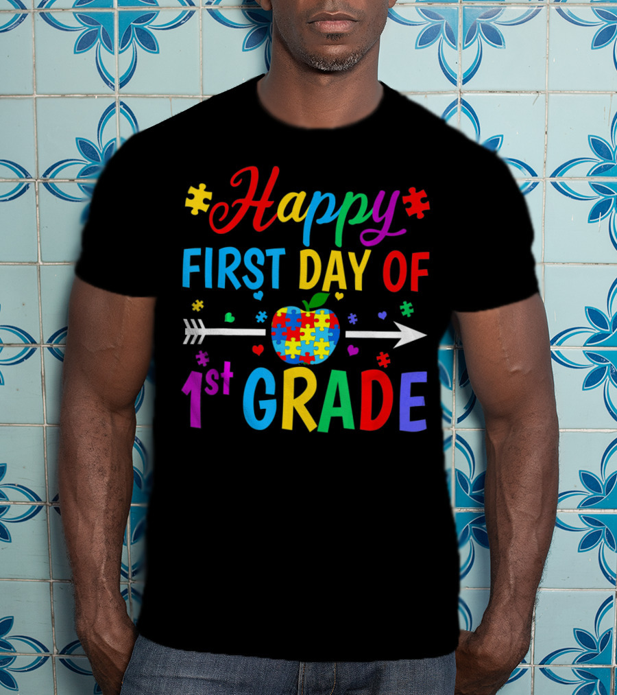 Happy First Day Of 1st Grade Puzzle Apple Arrow T-Shirt