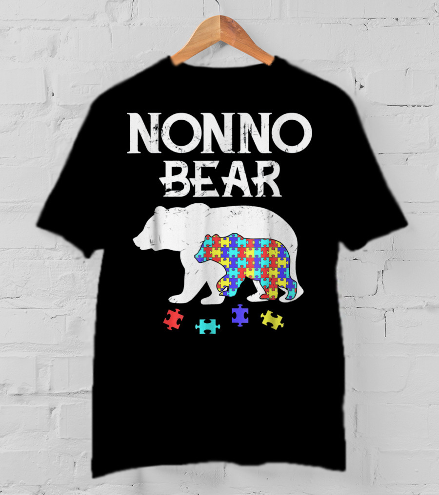 Nonno Bear Puzzle Piece Autism Awareness Mens T-Shirt