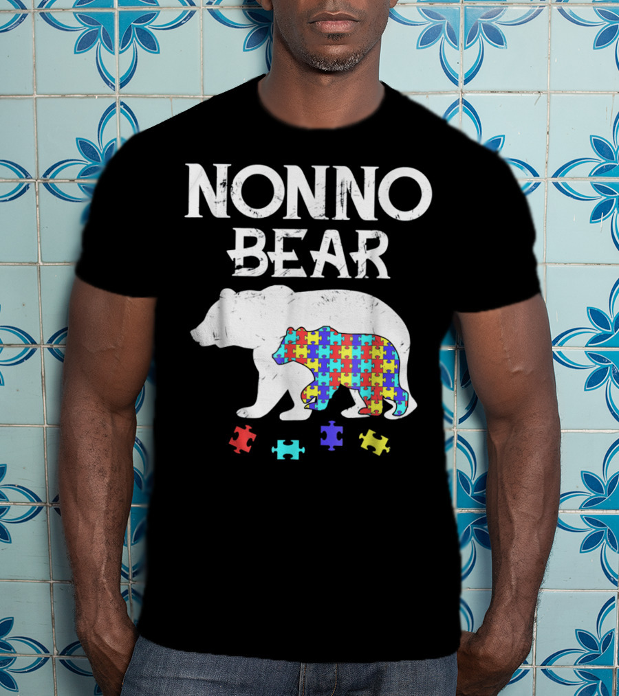 Nonno Bear Puzzle Piece Autism Awareness Mens T-Shirt
