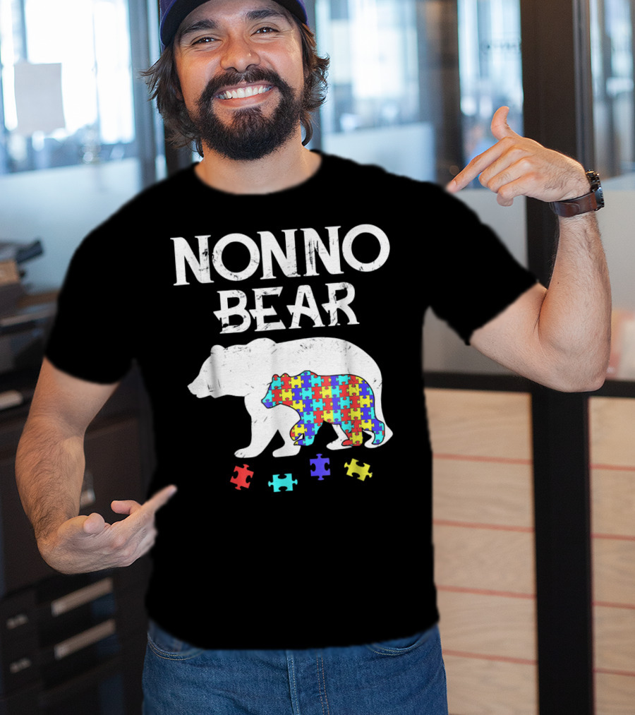 Nonno Bear Puzzle Piece Autism Awareness Mens T-Shirt