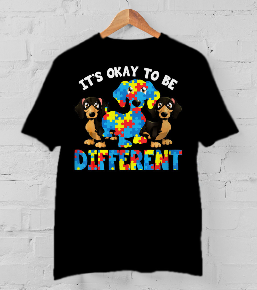 It's Okay To Be Different Dachshund Autism Puzzle Dogs T-Shirt