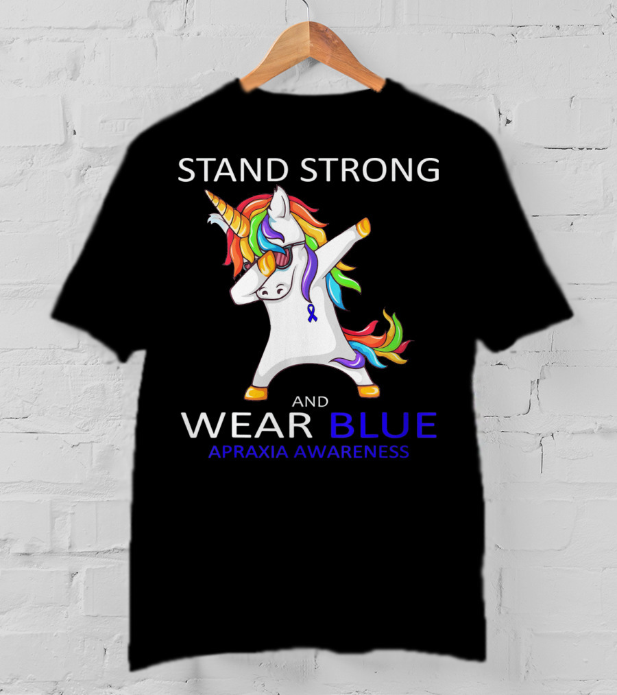 Stand Strong Wear Blue Apraxia Awareness Unicorn Dabbing T-Shirt