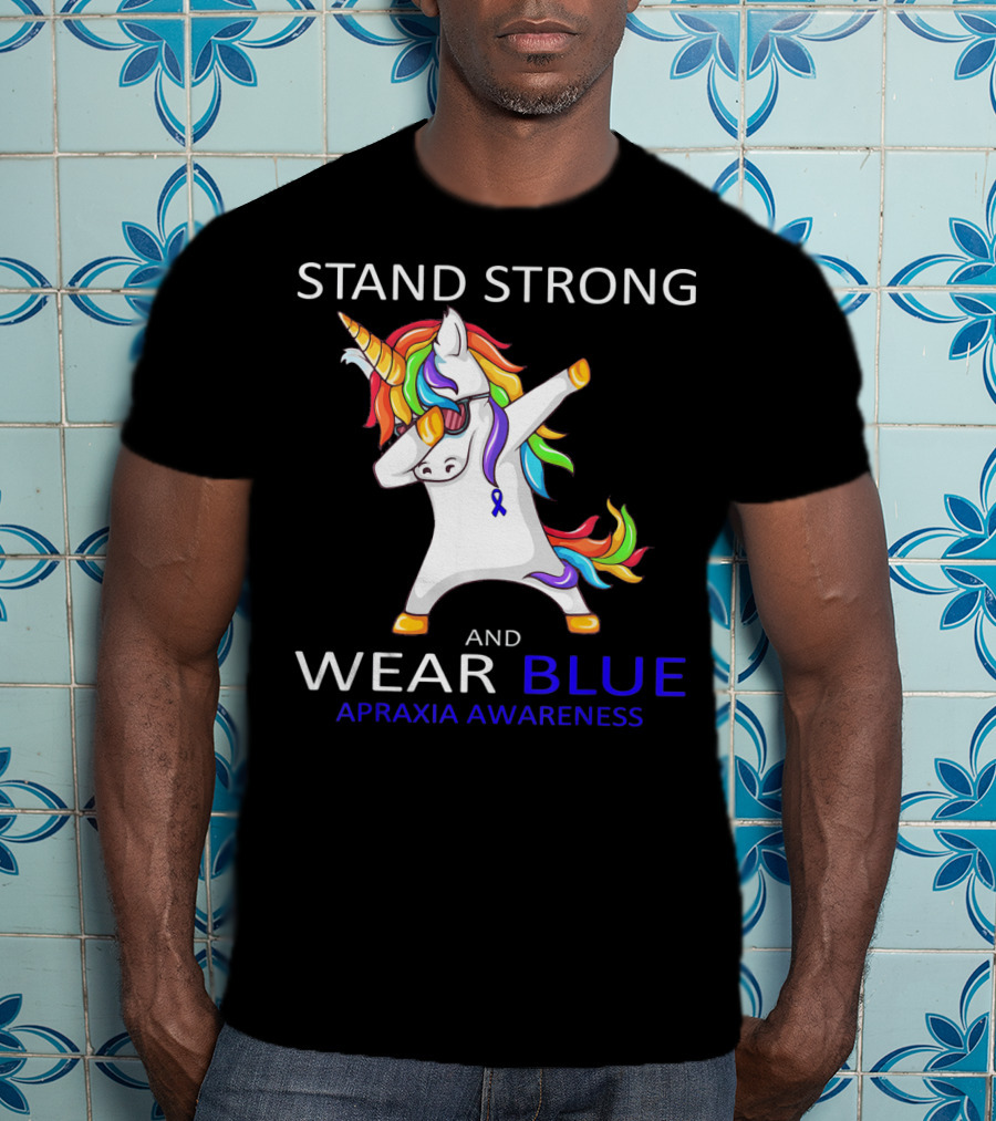 Stand Strong Wear Blue Apraxia Awareness Unicorn Dabbing T-Shirt