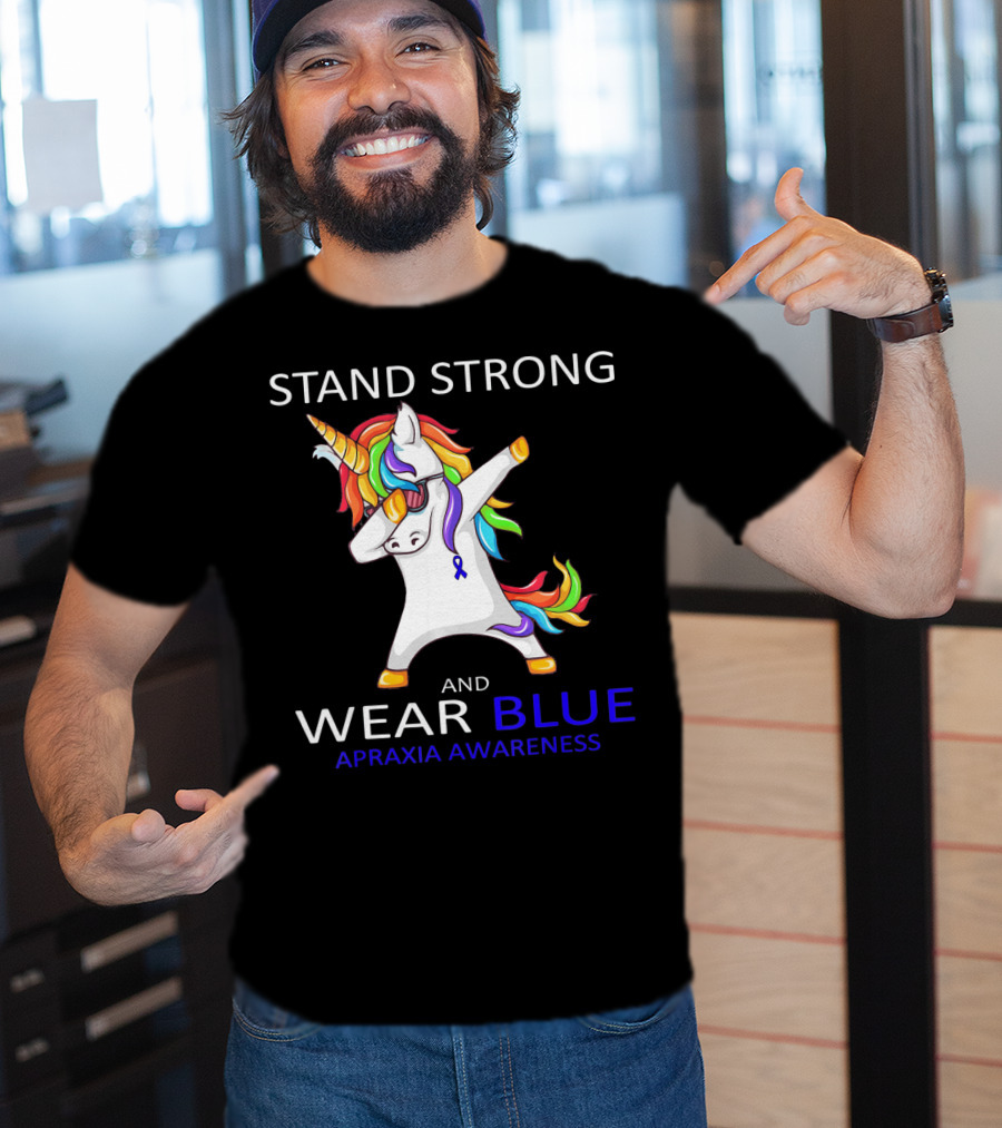 Stand Strong Wear Blue Apraxia Awareness Unicorn Dabbing T-Shirt