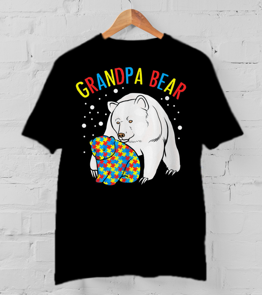 Grandpa Bear Mens Autism Awareness Puzzle Bear T-Shirt