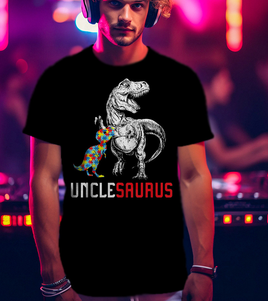UNCLESAURUS Autism Awareness Dinosaur Puzzle T-Shirt