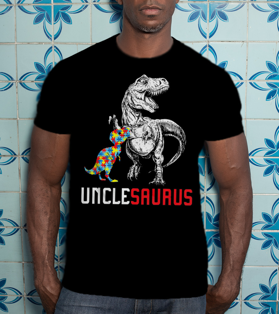 UNCLESAURUS Autism Awareness Dinosaur Puzzle T-Shirt