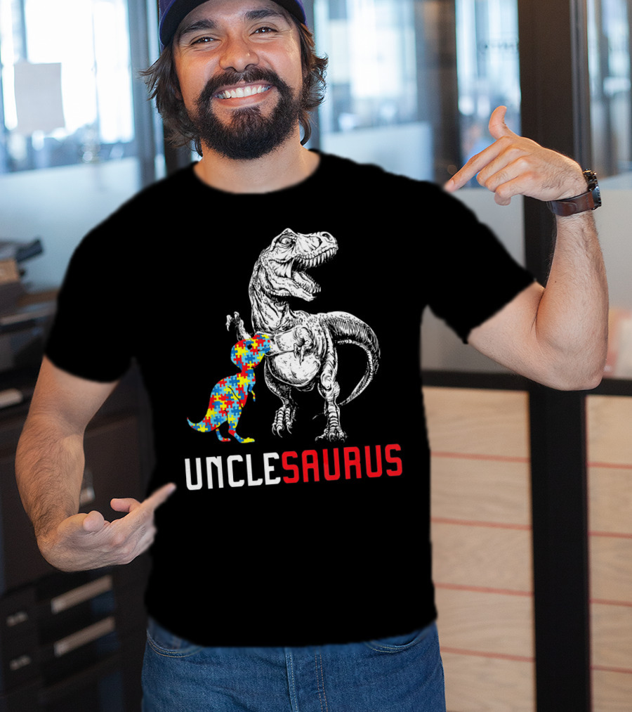 UNCLESAURUS Autism Awareness Dinosaur Puzzle T-Shirt