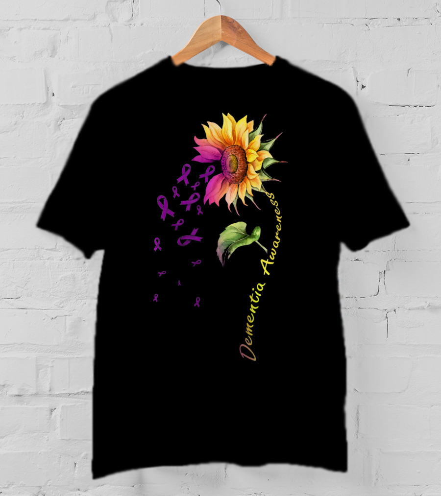 Dementia Awareness Sunflower With Purple Ribbons T-Shirt