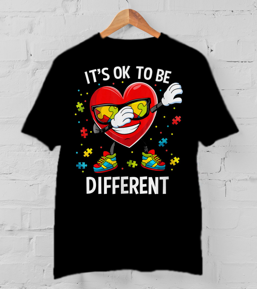 It's OK To Be Different Dabbing Heart Puzzle Pieces Auti T-Shirt