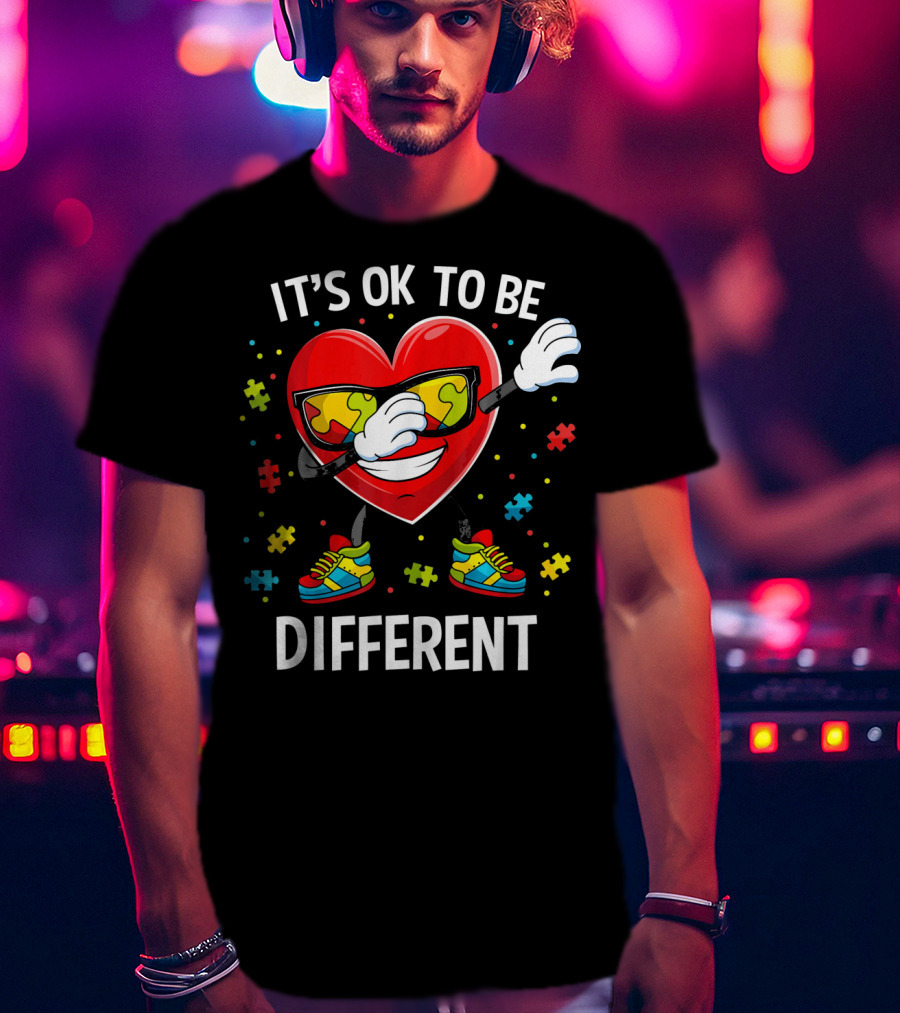 It's OK To Be Different Dabbing Heart Puzzle Pieces Auti T-Shirt