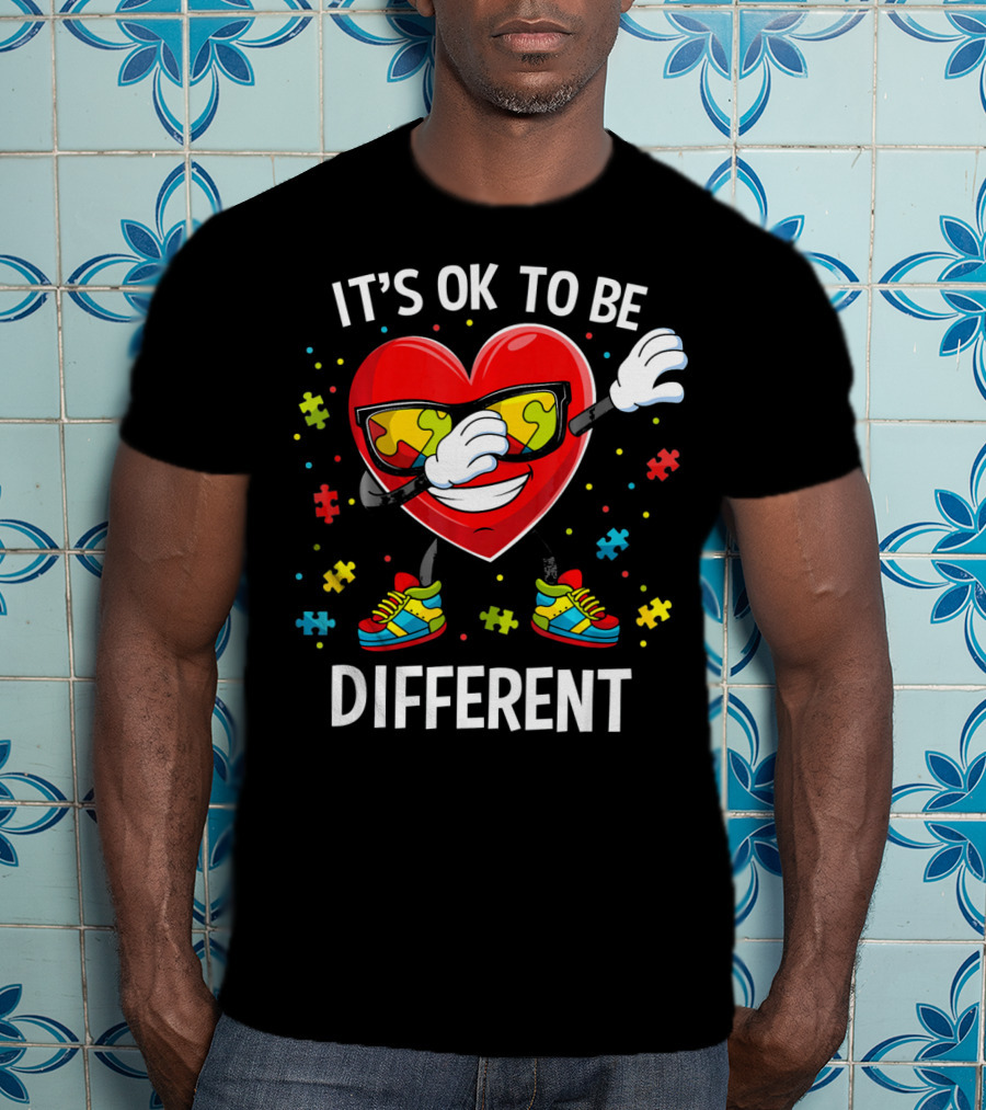 It's OK To Be Different Dabbing Heart Puzzle Pieces Auti T-Shirt
