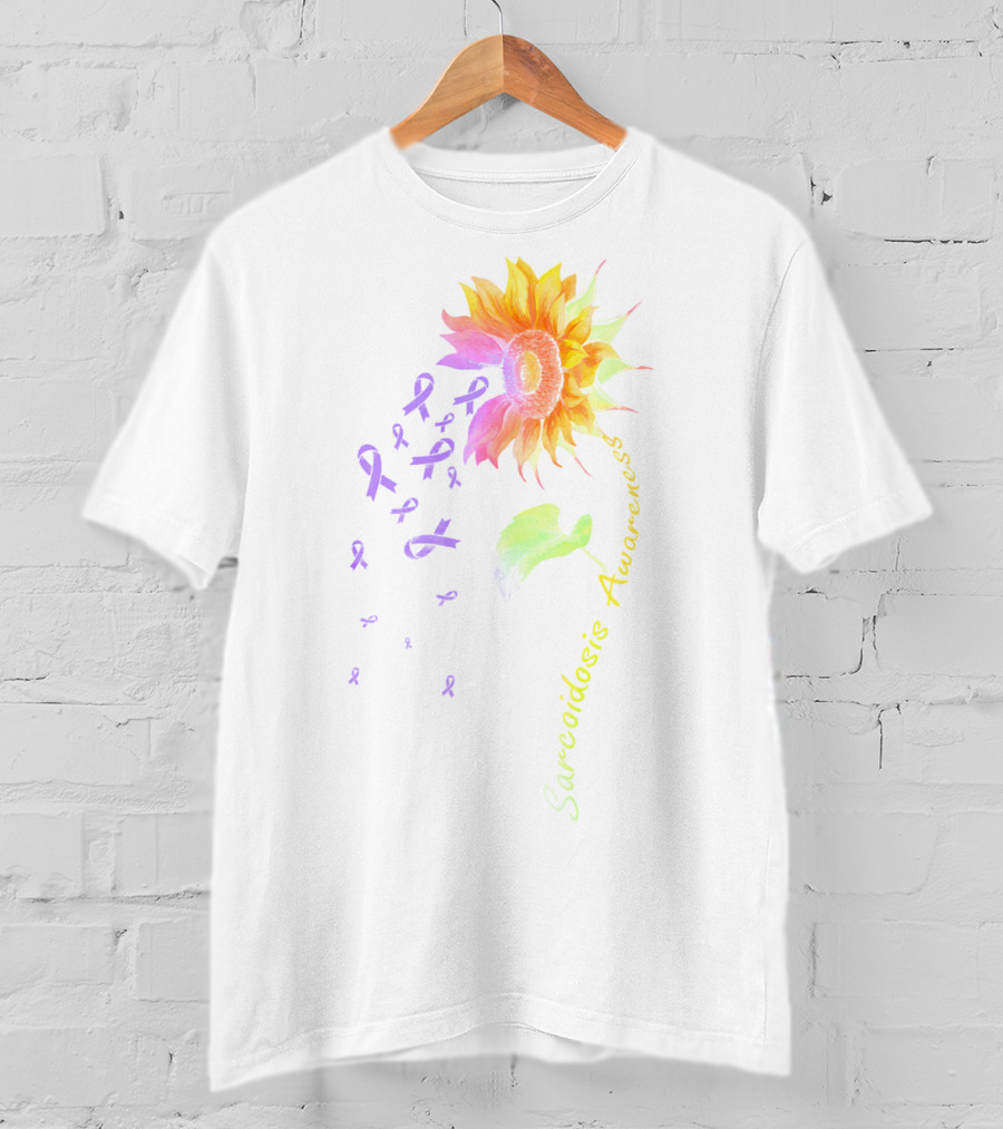 Sarcoidosis Awareness Sunflower With Purple Ribbons T-Shirt