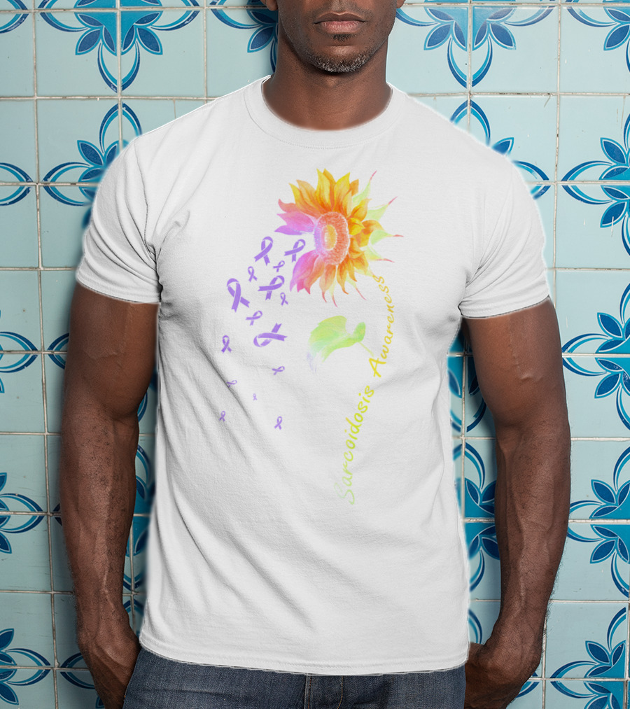 Sarcoidosis Awareness Sunflower With Purple Ribbons T-Shirt