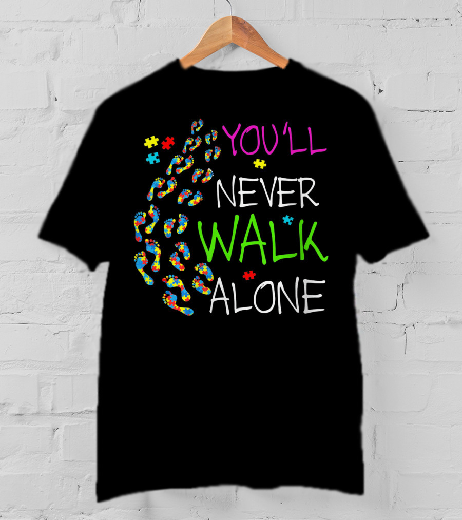 You'll Never Walk Alone Puzzle Colorful Footprints T-Shirt